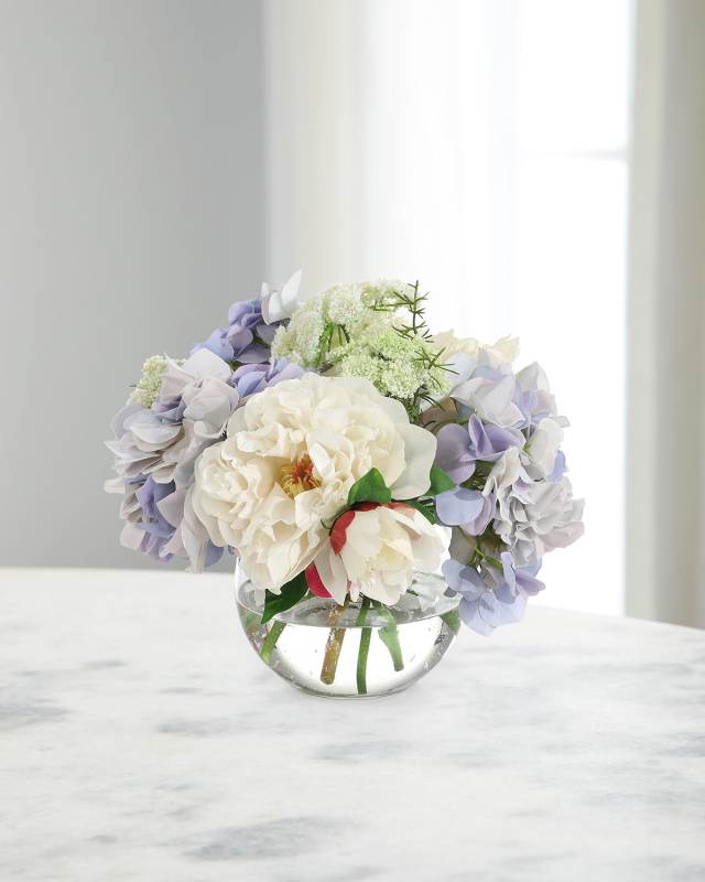 Valparaiso 11" Faux Floral Arrangement in Glass Bowl